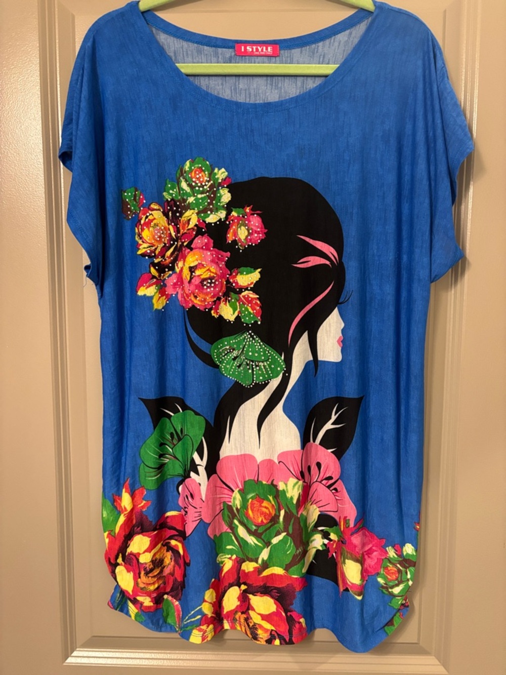 Blue Floral Graphic Women’s Top Korean Fashion
